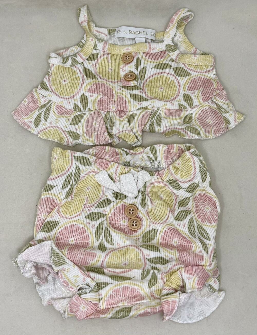 RZ By Rachel Zoe CITRUS Pink Yellow Lemons Tank Top Shorts Set Ruffles ADORABLE